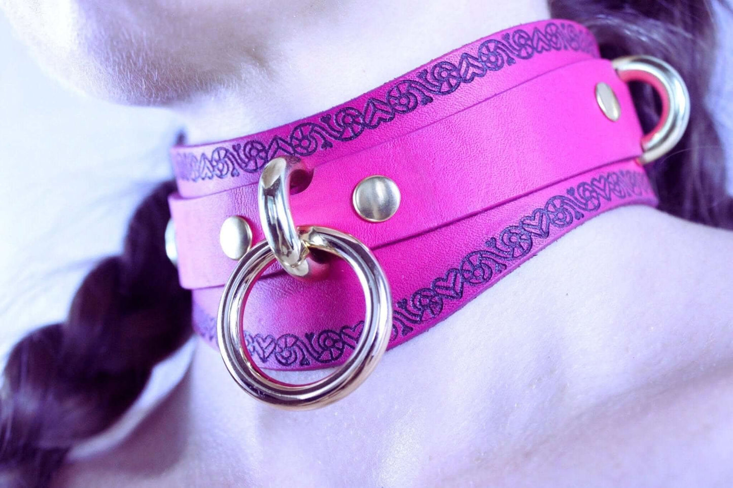 Collars For Women Pink Heart Pattern Choker with O-Ring