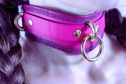 Collars For Women Pink Heart Pattern Choker with O-Ring