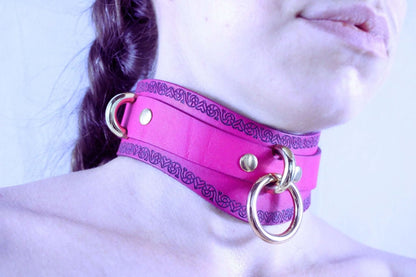 Collars For Women Pink Heart Pattern Choker with O-Ring