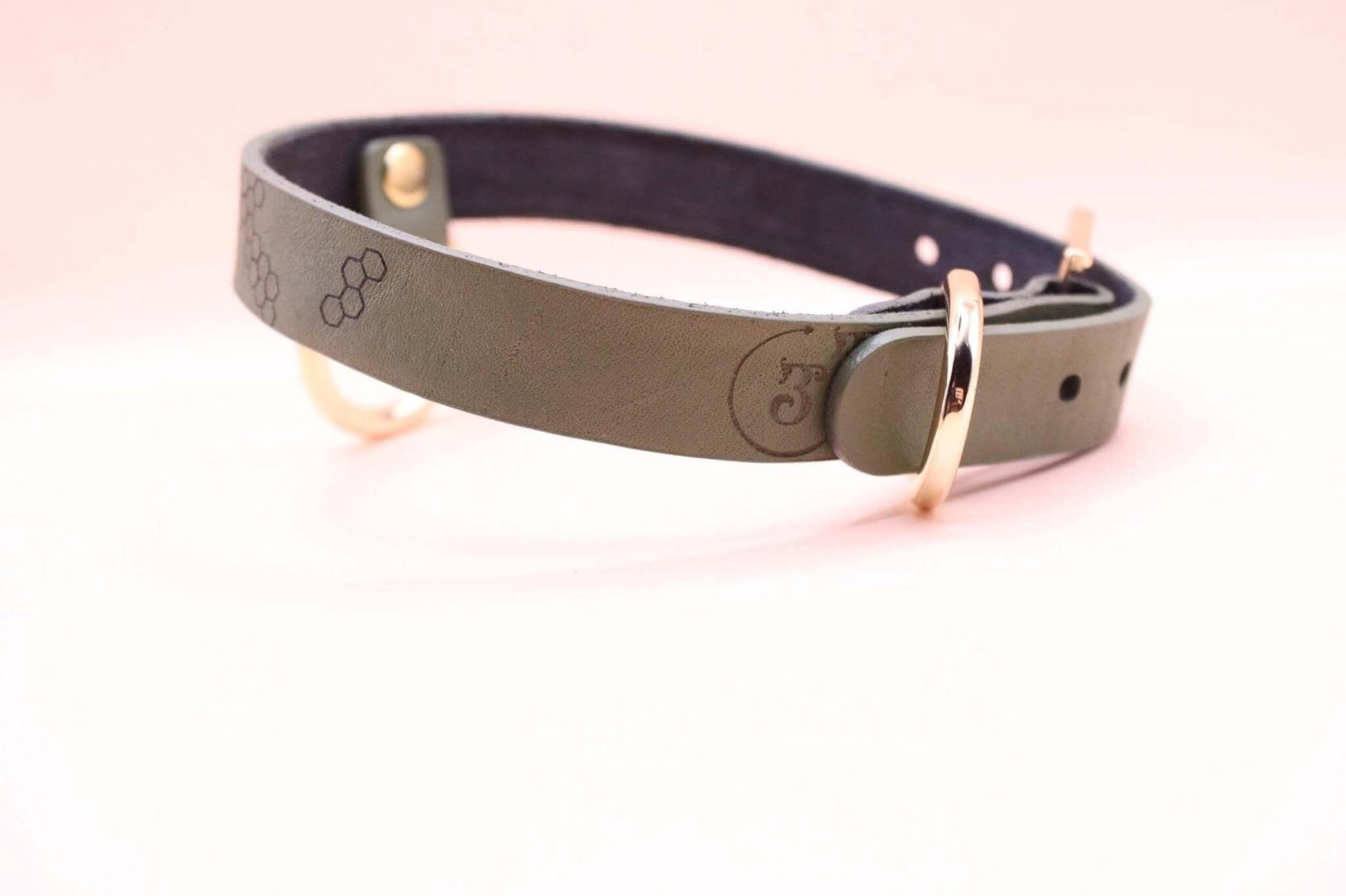 Bee Honeycomb Leather Choker with O-Ring Unique Slave Collar - Happytoys Sexshop: online sex shop for Feeling Happy & Easy 😊 - Discreet geleverd