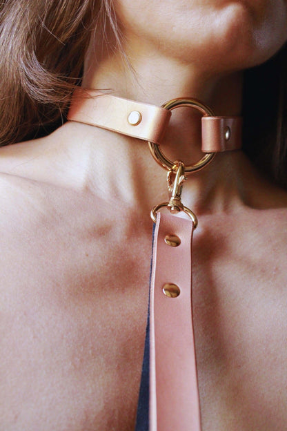 Submissive Collar Pearl Rose O-Ring Collar - Elegant BDSM Collar