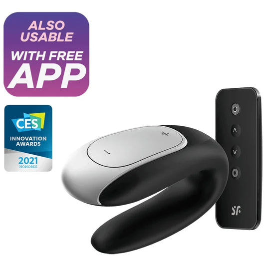 SATISFYER - DOUBLE FUN PARTNER VIBRATOR BLACK - Happytoys Sexshop: online sex shop for Feeling Happy & Easy 😊 - Discreet geleverd