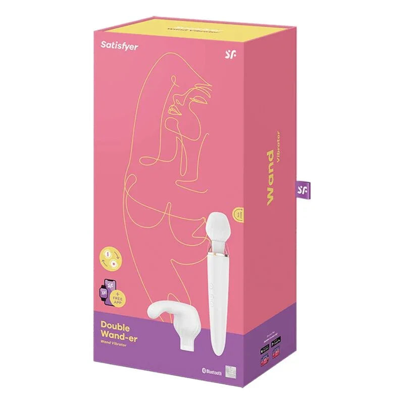 SATISFYER - DOUBLE WANDER APP WHITE - Happytoys Sexshop: online sex shop for Feeling Happy & Easy 😊 - Discreet geleverd