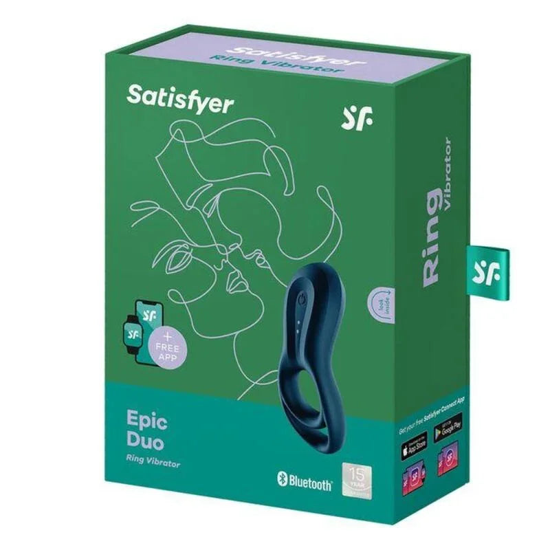SATISFYER - EPIC DUO RING VIBRATOR APP BLUE - Happytoys Sexshop: online sex shop for Feeling Happy & Easy 😊 - Discreet geleverd