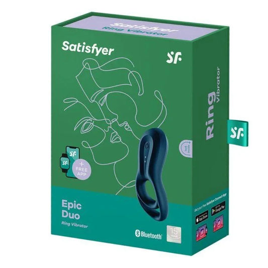 SATISFYER - EPIC DUO RING VIBRATOR APP BLUE - Happytoys Sexshop: online sex shop for Feeling Happy & Easy 😊 - Discreet geleverd