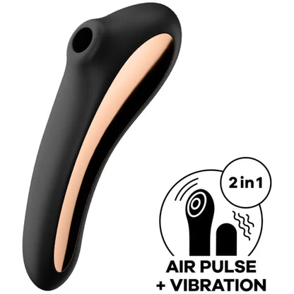 SATISFYER - DUAL KISS AIR PULSE VIBRATOR BLACK - Happytoys Sexshop: online sex shop for Feeling Happy & Easy 😊 - Discreet geleverd