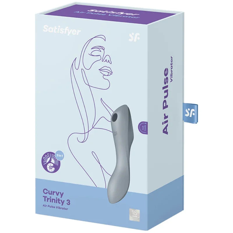 SATISFYER - CURVY TRINITY 3 AIR PULSE VIBRATOR GREY - Happytoys Sexshop: online sex shop for Feeling Happy & Easy 😊 - Discreet geleverd