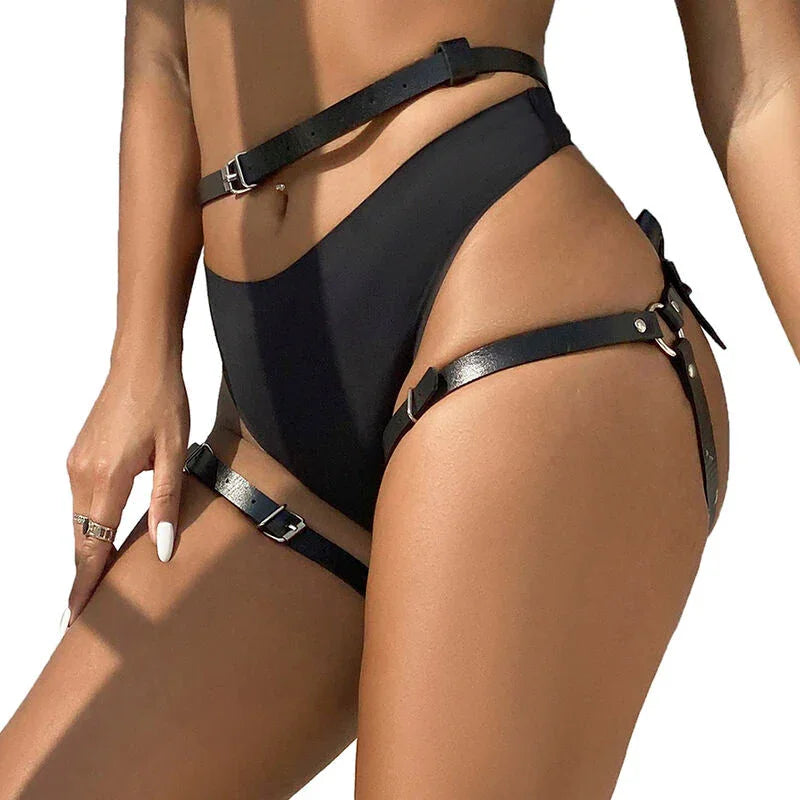 SUBBLIME - LEATHER WAIST AND LEG HARNESS BLACK ONE SIZE - Happytoys Sexshop: online sex shop for Feeling Happy & Easy 😊 - Discreet geleverd