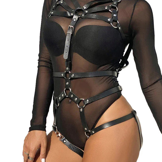SUBBLIME - BODY HARNESS ADJUSTABLE STRAPS LEATHER BLACK ONE SIZE - Happytoys Sexshop: online sex shop for Feeling Happy & Easy 😊 - Discreet geleverd