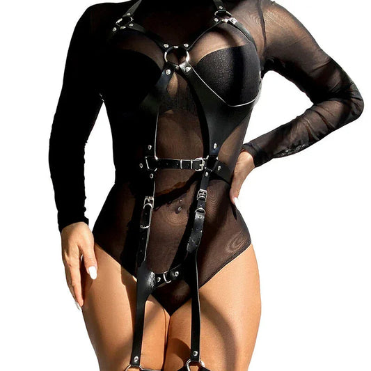 SUBBLIME - FULL BODY HARNESS WITH LEATHER BUCKLES BLACK ONE SIZE - Happytoys Sexshop: online sex shop for Feeling Happy & Easy 😊 - Discreet geleverd