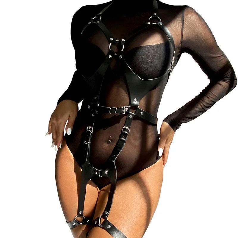 SUBBLIME - FULL BODY HARNESS WITH LEATHER BUCKLES BLACK ONE SIZE - Happytoys Sexshop: online sex shop for Feeling Happy & Easy 😊 - Discreet geleverd
