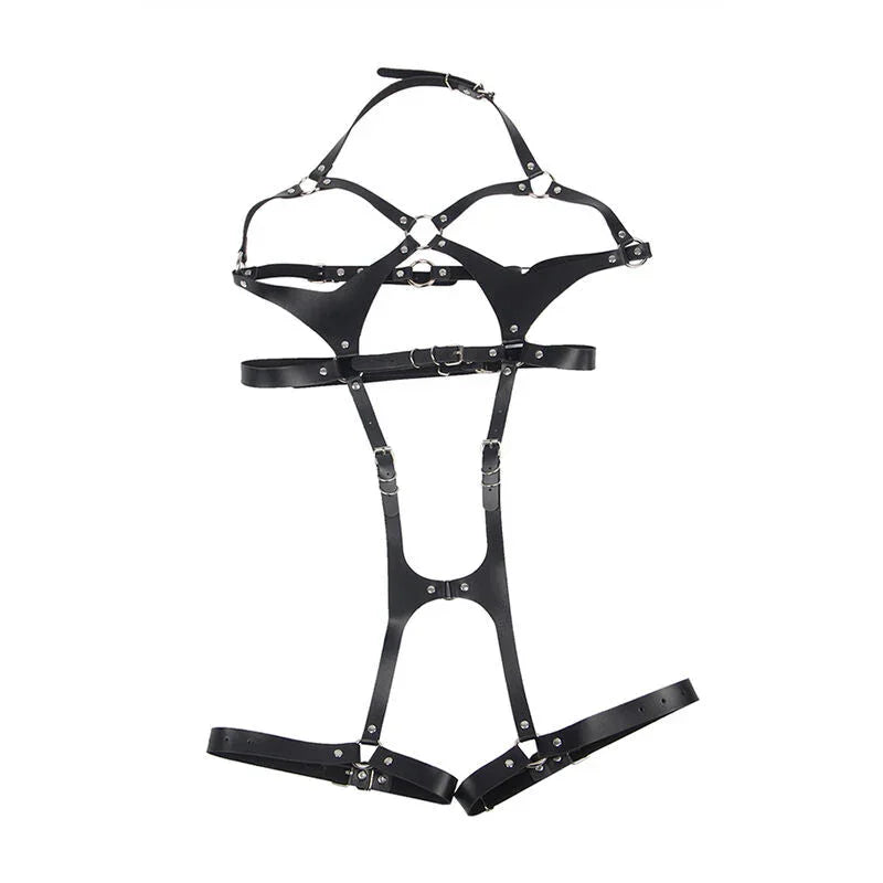 SUBBLIME - FULL BODY HARNESS WITH LEATHER BUCKLES BLACK ONE SIZE - Happytoys Sexshop: online sex shop for Feeling Happy & Easy 😊 - Discreet geleverd
