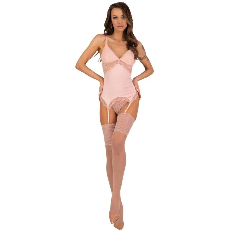 LIVCO CORSETTI FASHION - PERSINNE PEACH SET CORSET + PANTY + STOCKINGS - Happytoys Sexshop: online sex shop for Feeling Happy & Easy 😊 - Discreet geleverd