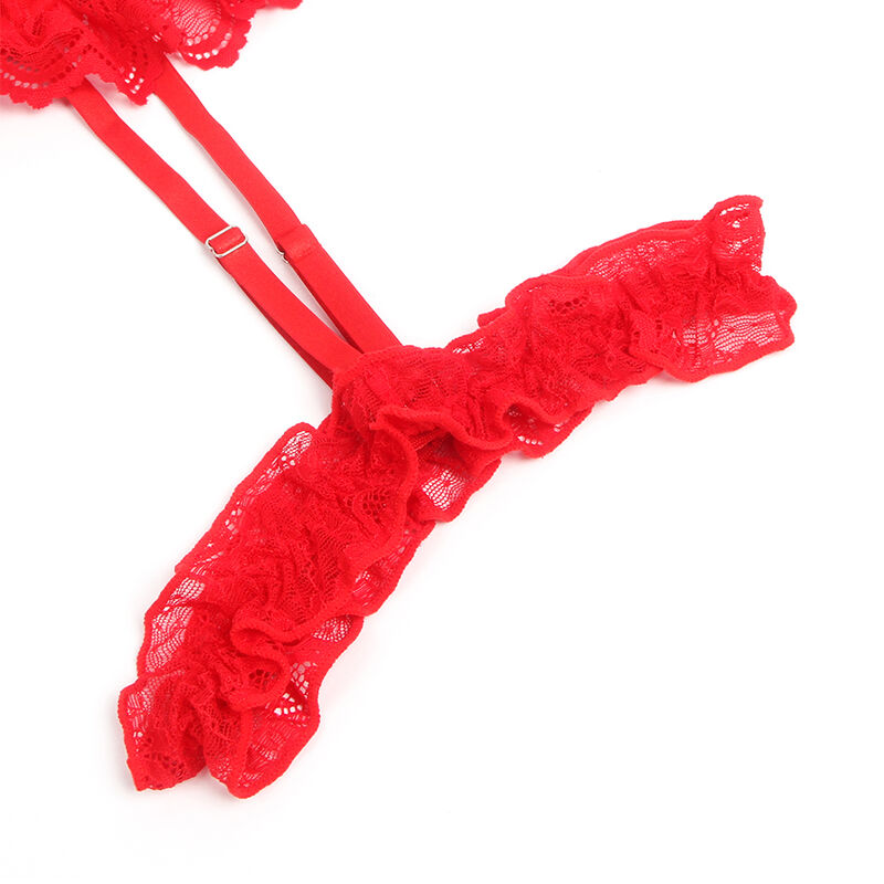 SUBBLIME - TEDDY WITH GARTER WITH LACE DETAIL AND STRIPS RED S/M - Happytoys Sexshop: online sex shop for Feeling Happy & Easy 😊 - Discreet geleverd