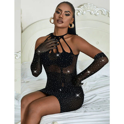 SUBBLIME - 952235 FISHNET DRESS WITH RHINESTONES BLACK ONE SIZE - Happytoys Sexshop: online sex shop for Feeling Happy & Easy 😊 - Discreet geleverd