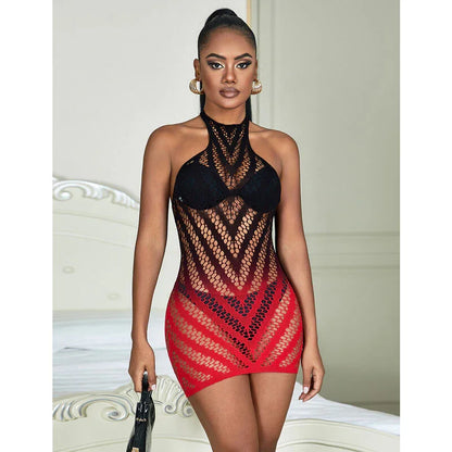 SUBBLIME - 952242 RED AND BLACK DEGRADED ELASTIC FISHNET DRESS ONE SIZE - Happytoys Sexshop: online sex shop for Feeling Happy & Easy 😊 - Discreet geleverd