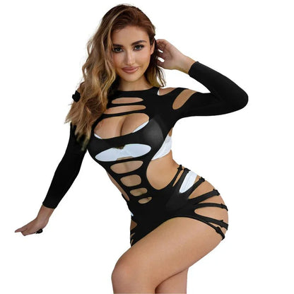 SUBBLIME - 952266 LONG SLEEVE ELASTIC FISHNET DRESS BLACK ONE SIZE - Happytoys Sexshop: online sex shop for Feeling Happy & Easy 😊 - Discreet geleverd