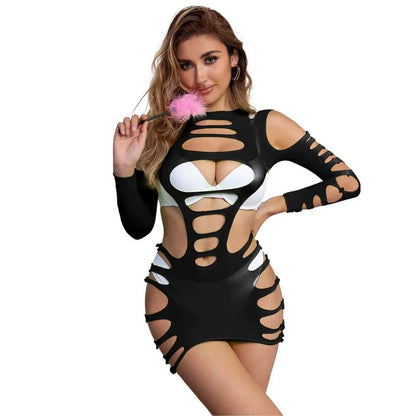SUBBLIME - 952266 LONG SLEEVE ELASTIC FISHNET DRESS BLACK ONE SIZE - Happytoys Sexshop: online sex shop for Feeling Happy & Easy 😊 - Discreet geleverd