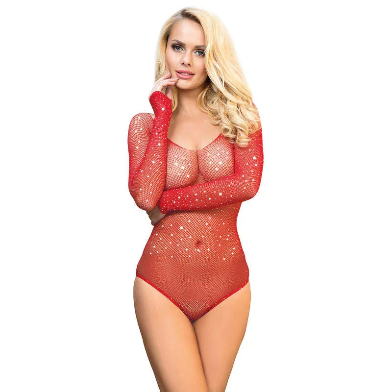 SUBBLIME - 952303 SHINY GRILL BODY WITH OFF SHOULDERS LONG SLEEVE RED ONE SIZE - Happytoys Sexshop: online sex shop for Feeling Happy & Easy 😊 - Discreet geleverd