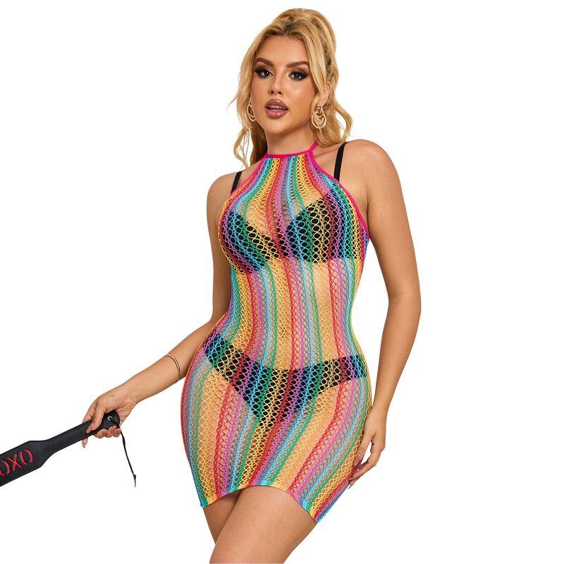 SUBBLIME - 952341 RAINBOW FISHNET DRESS ONE SIZE - Happytoys Sexshop: online sex shop for Feeling Happy & Easy 😊 - Discreet geleverd