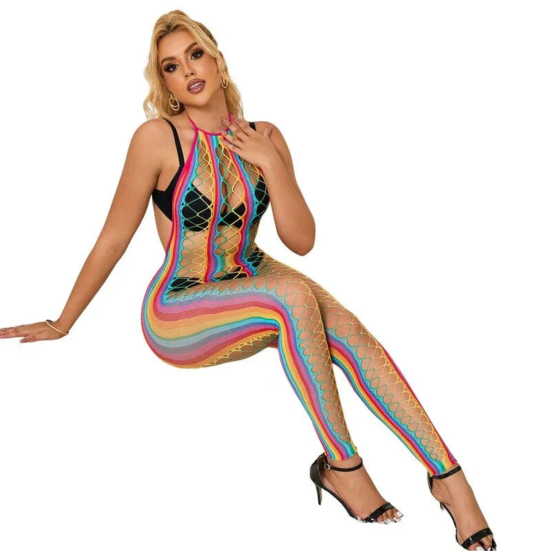 SUBBLIME - 952358 RAINBOW MESH HALTER NECK BODYSTOCKING XS/M - Happytoys Sexshop: online sex shop for Feeling Happy & Easy 😊 - Discreet geleverd
