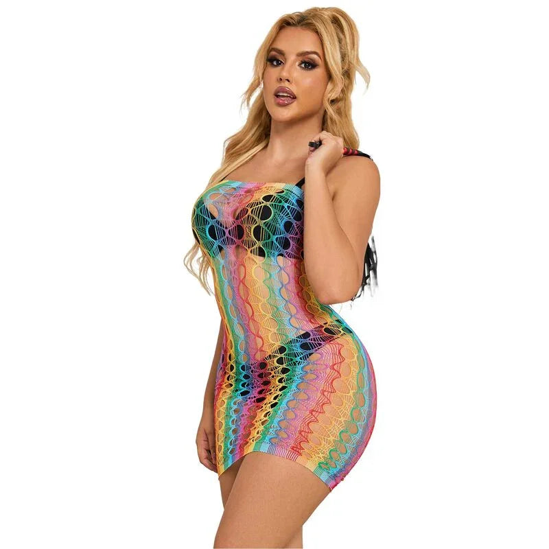 SUBBLIME - 952365 RAINBOW BARE SHOULDER FISHNET DRESS ONE SIZE - Happytoys Sexshop: online sex shop for Feeling Happy & Easy 😊 - Discreet geleverd