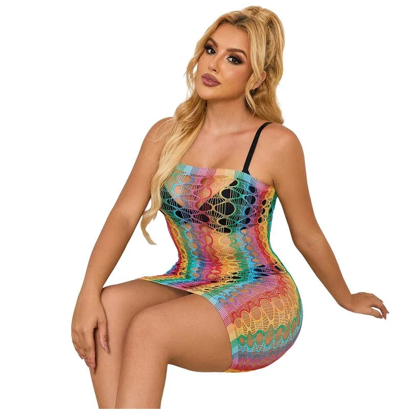 SUBBLIME - 952365 RAINBOW BARE SHOULDER FISHNET DRESS ONE SIZE - Happytoys Sexshop: online sex shop for Feeling Happy & Easy 😊 - Discreet geleverd