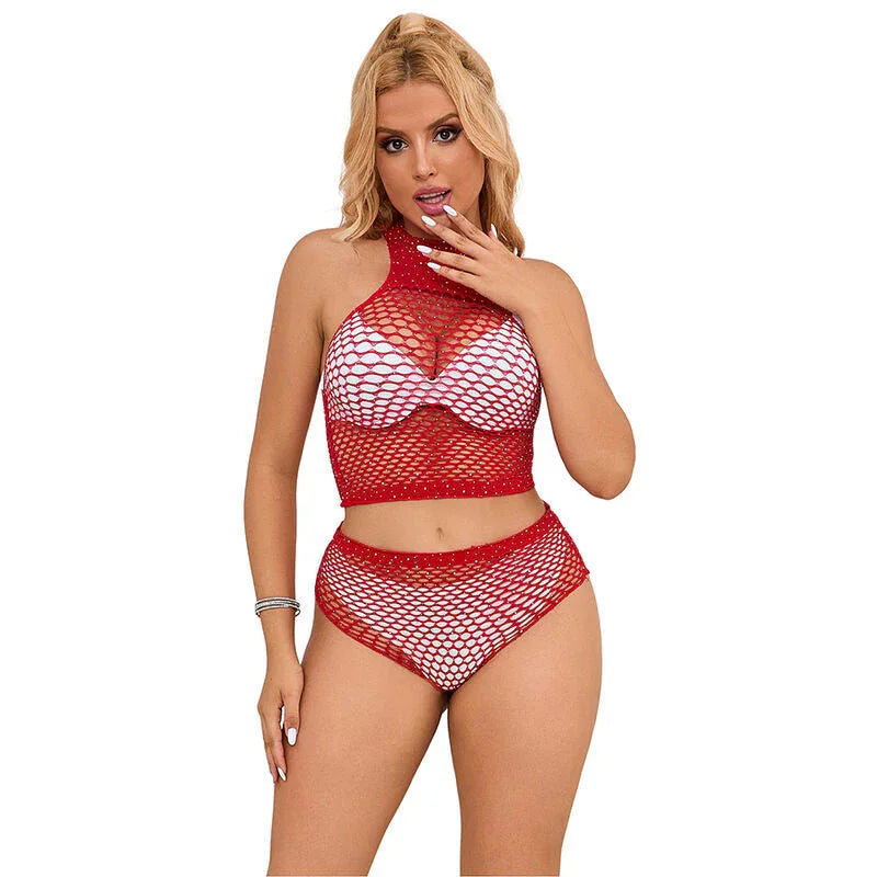 SUBBLIME - 952402 FISHNET SET WITH PINK DIAMONDS ONE SIZE - Happytoys Sexshop: online sex shop for Feeling Happy & Easy 😊 - Discreet geleverd