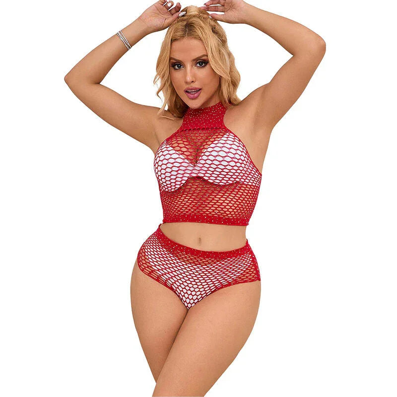 SUBBLIME - 952402 FISHNET SET WITH PINK DIAMONDS ONE SIZE - Happytoys Sexshop: online sex shop for Feeling Happy & Easy 😊 - Discreet geleverd