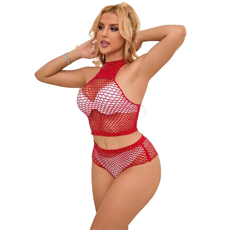 SUBBLIME - 952402 FISHNET SET WITH PINK DIAMONDS ONE SIZE - Happytoys Sexshop: online sex shop for Feeling Happy & Easy 😊 - Discreet geleverd