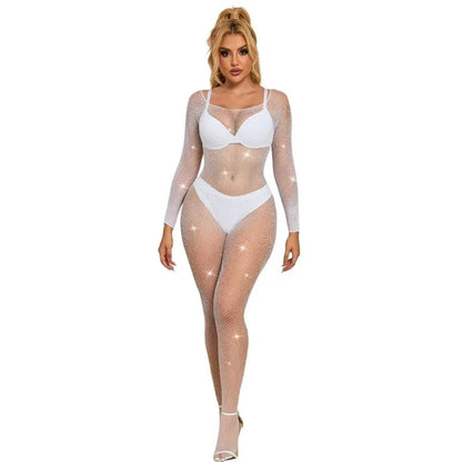 SUBBLIME - 952396 FISHNET BODYSTOCKING WITH DIAMONDS LONG SLEEVE WHITE ONE SIZE - Happytoys Sexshop: online sex shop for Feeling Happy & Easy 😊 - Discreet geleverd