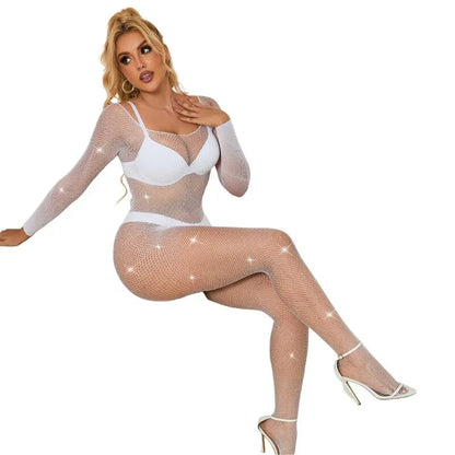 SUBBLIME - 952396 FISHNET BODYSTOCKING WITH DIAMONDS LONG SLEEVE WHITE ONE SIZE - Happytoys Sexshop: online sex shop for Feeling Happy & Easy 😊 - Discreet geleverd