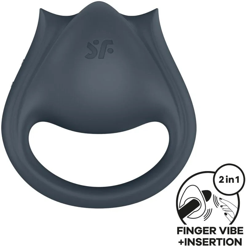 SATISFYER - PERFECT PAIR 2 MULTIVIBRATOR 2 IN 1 PENIS RING AND FINGER STIMULATOR GREY - Happytoys Sexshop: online sex shop for Feeling Happy & Easy 😊 - Discreet geleverd