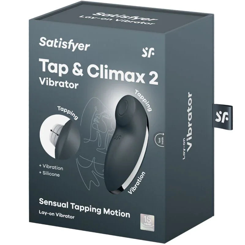 SATISFYER - TAP & CLIMAX 2 VIBRATOR & STIMULATOR GREY - Happytoys Sexshop: online sex shop for Feeling Happy & Easy 😊 - Discreet geleverd