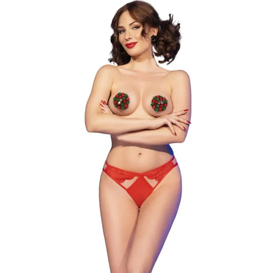 CHILIROSE - CR 4839 CHRISTMAS SET NIPPLE COVERS + PANTIES RED L/XL - Happytoys Sexshop: online sex shop for Feeling Happy & Easy 😊 - Discreet geleverd