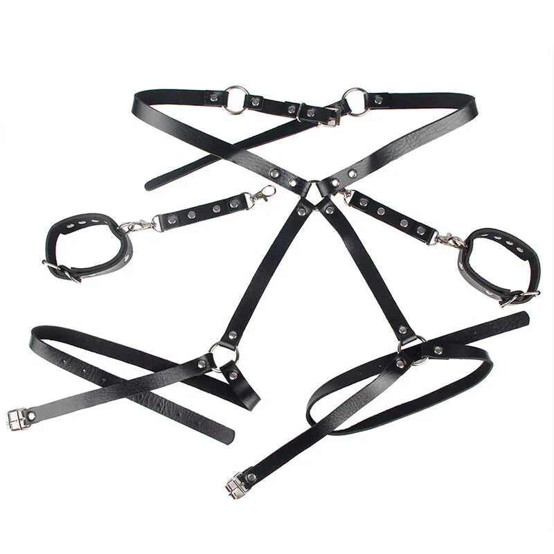SUBBLIME - 953690 HANDCUFFS WITH BONDAGE BELT BLACK ONE SIZE - Happytoys Sexshop: online sex shop for Feeling Happy & Easy 😊 - Discreet geleverd
