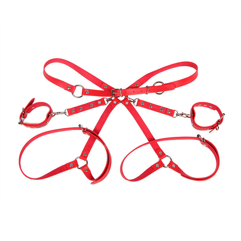 SUBBLIME - 953706 HANDCUFFS WITH BONDAGE BELT RED ONE SIZE - Happytoys Sexshop: online sex shop for Feeling Happy & Easy 😊 - Discreet geleverd