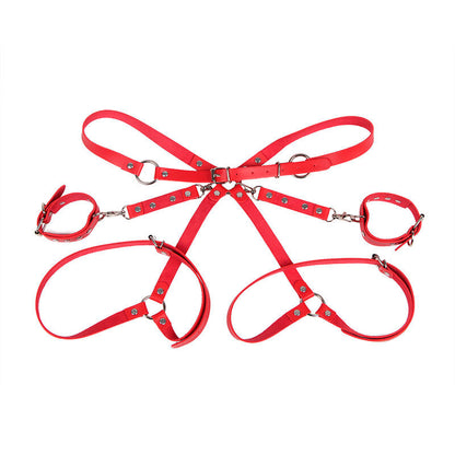 SUBBLIME - 953706 HANDCUFFS WITH BONDAGE BELT RED ONE SIZE - Happytoys Sexshop: online sex shop for Feeling Happy & Easy 😊 - Discreet geleverd