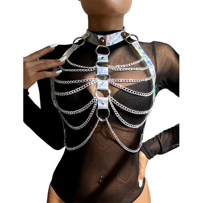 SUBBLIME - 953737 CHEST HARNESS WITH RINGS AND CHAINS SILVER ONE SIZE - Happytoys Sexshop: online sex shop for Feeling Happy & Easy 😊 - Discreet geleverd