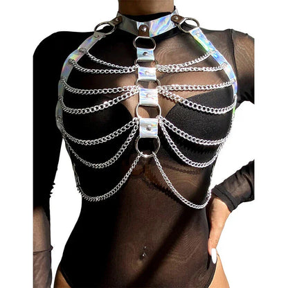 SUBBLIME - 953737 CHEST HARNESS WITH RINGS AND CHAINS SILVER ONE SIZE - Happytoys Sexshop: online sex shop for Feeling Happy & Easy 😊 - Discreet geleverd