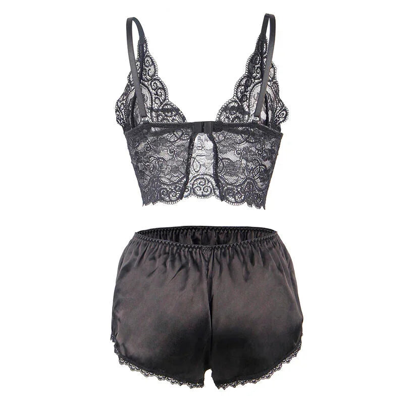 SUBBLIME - 953928 SILK AND LACE NIGHTGOWN + PANTIES BLACK L/XL - Happytoys Sexshop: online sex shop for Feeling Happy & Easy 😊 - Discreet geleverd