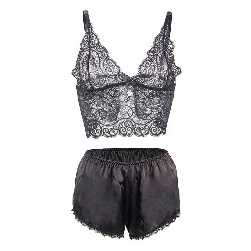SUBBLIME - 953928 SILK AND LACE NIGHTGOWN + PANTIES BLACK L/XL - Happytoys Sexshop: online sex shop for Feeling Happy & Easy 😊 - Discreet geleverd