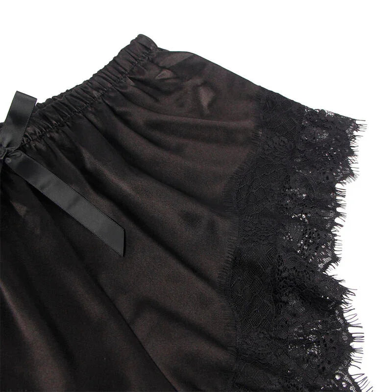 SUBBLIME - 953935 CASUAL SILK NIGHTGOWN + LACE PANTS BLACK S/M - Happytoys Sexshop: online sex shop for Feeling Happy & Easy 😊 - Discreet geleverd