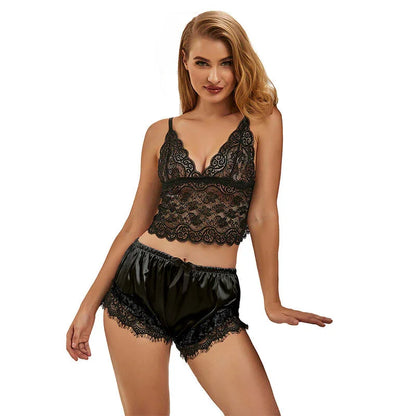 SUBBLIME - 953935 CASUAL SILK NIGHTGOWN + LACE PANTS BLACK S/M - Happytoys Sexshop: online sex shop for Feeling Happy & Easy 😊 - Discreet geleverd