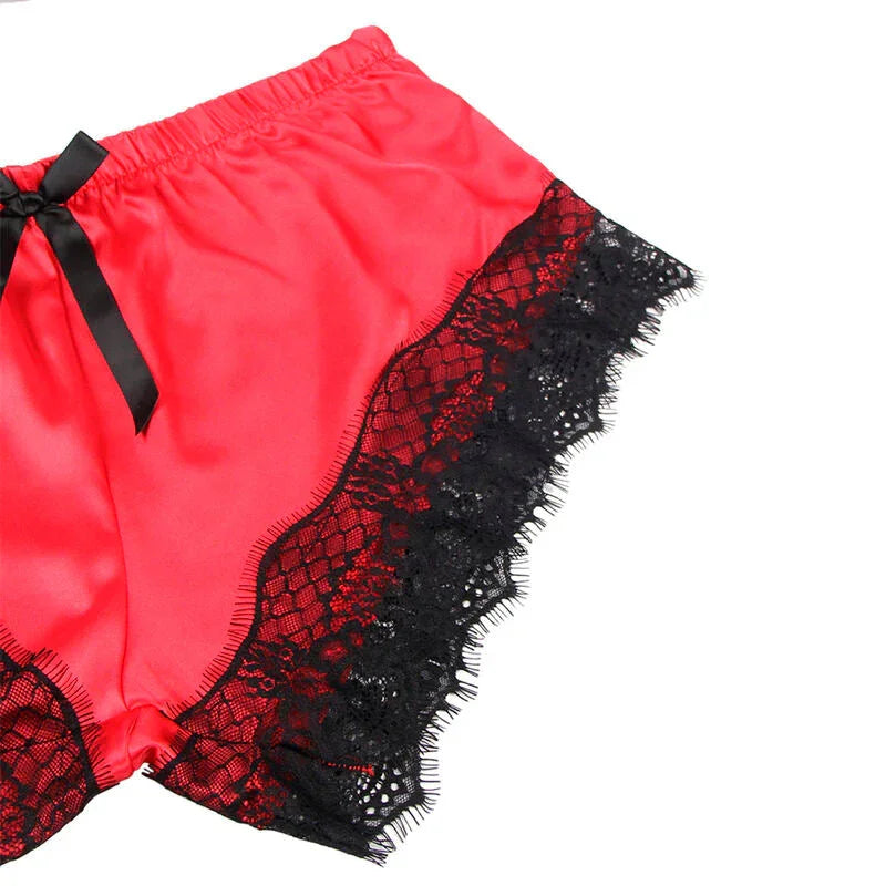SUBBLIME - 953959 CASUAL SILK NIGHTGOWN + LACE PANTS BLACK/RED S/M - Happytoys Sexshop: online sex shop for Feeling Happy & Easy 😊 - Discreet geleverd