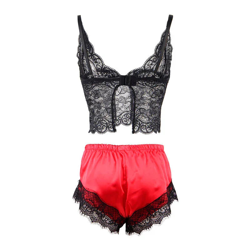 SUBBLIME - 953959 CASUAL SILK NIGHTGOWN + LACE PANTS BLACK/RED S/M - Happytoys Sexshop: online sex shop for Feeling Happy & Easy 😊 - Discreet geleverd