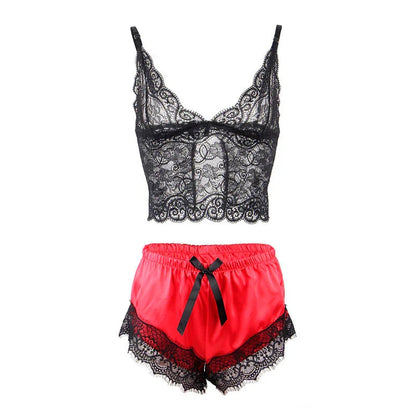 SUBBLIME - 953959 CASUAL SILK NIGHTGOWN + LACE PANTS BLACK/RED S/M - Happytoys Sexshop: online sex shop for Feeling Happy & Easy 😊 - Discreet geleverd