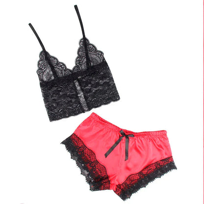 SUBBLIME - 953966 CASUAL SILK NIGHTGOWN + LACE PANTS BLACK/RED L/XL - Happytoys Sexshop: online sex shop for Feeling Happy & Easy 😊 - Discreet geleverd