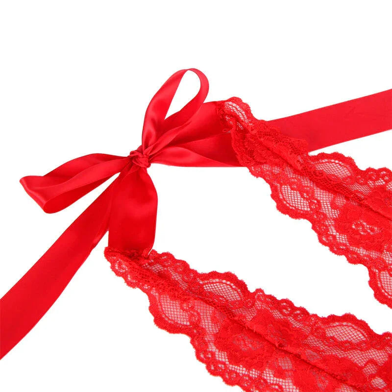 SUBBLIME - 953980 SEXY BODY WITH RUFFLES + BELT RED L/XL - Happytoys Sexshop: online sex shop for Feeling Happy & Easy 😊 - Discreet geleverd