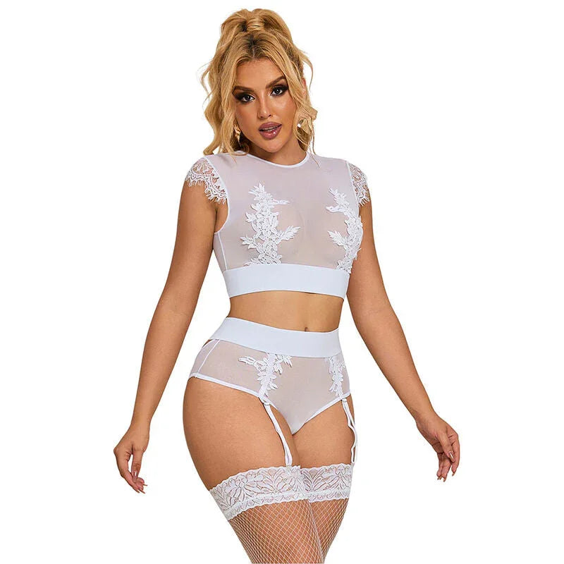 SUBBLIME - 954031 BRA + PANTIES WITH GARTER BELT WHITE S/M - Happytoys Sexshop: online sex shop for Feeling Happy & Easy 😊 - Discreet geleverd